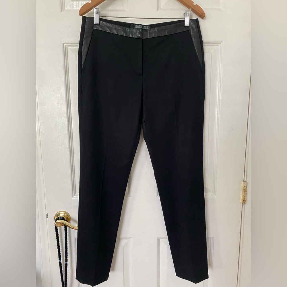 The Kooples Womens Black Suit Wool Trouser, Leather Trim 40 FR / 30”